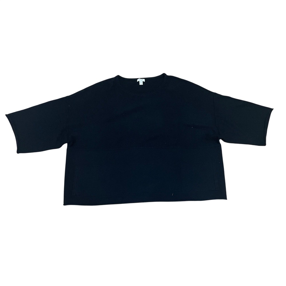 Pure Jill J. Jill Large Petite Black Cashmere Boxy Relaxed Pockets Sweater Kimno